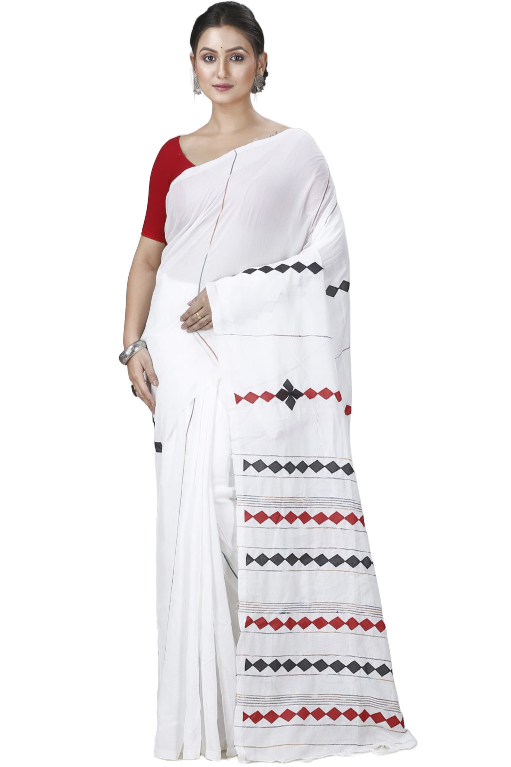 White Pure Cotton Tika Applique Saree (1245)